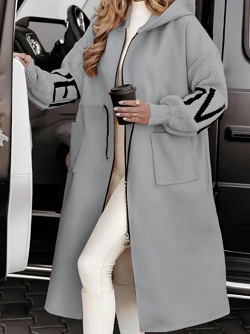 Women’s Long Hooded Zip-Up Coat with Pockets