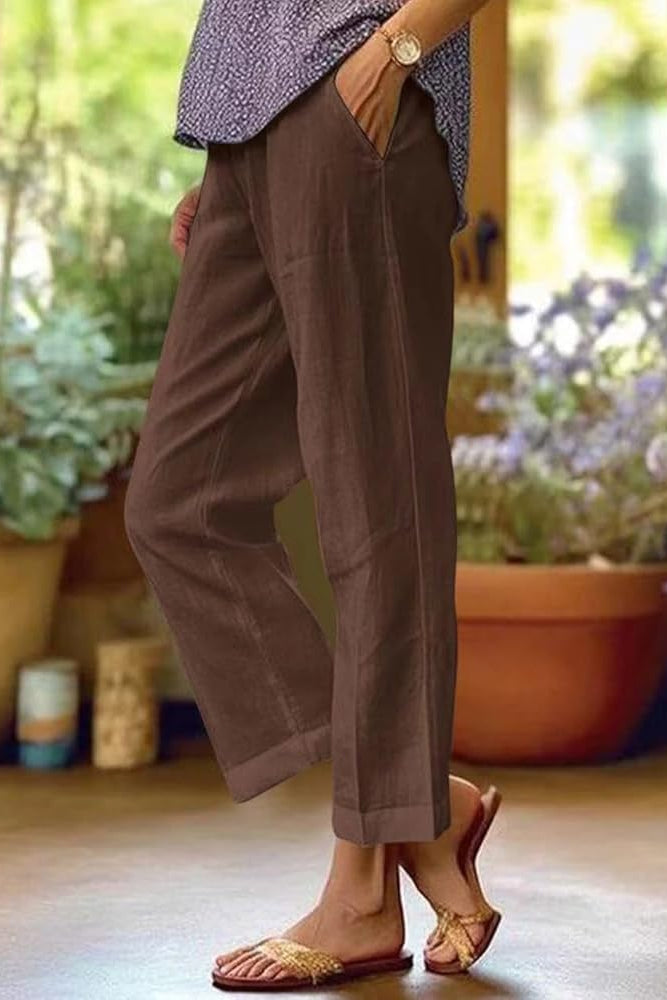 Pantalon Court Décontracté avec Taille Élastique Confortable