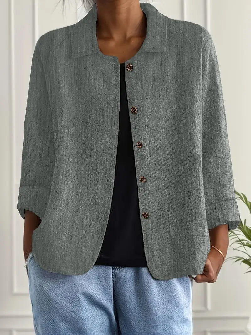 Blusa Casual de Lino para Mujer con Botones Frontales
