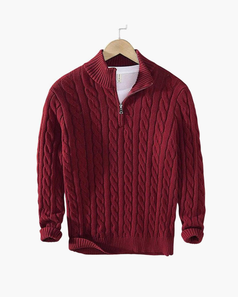 Men's Cable-Knit Ribbed Quarter-Zip Sweater
