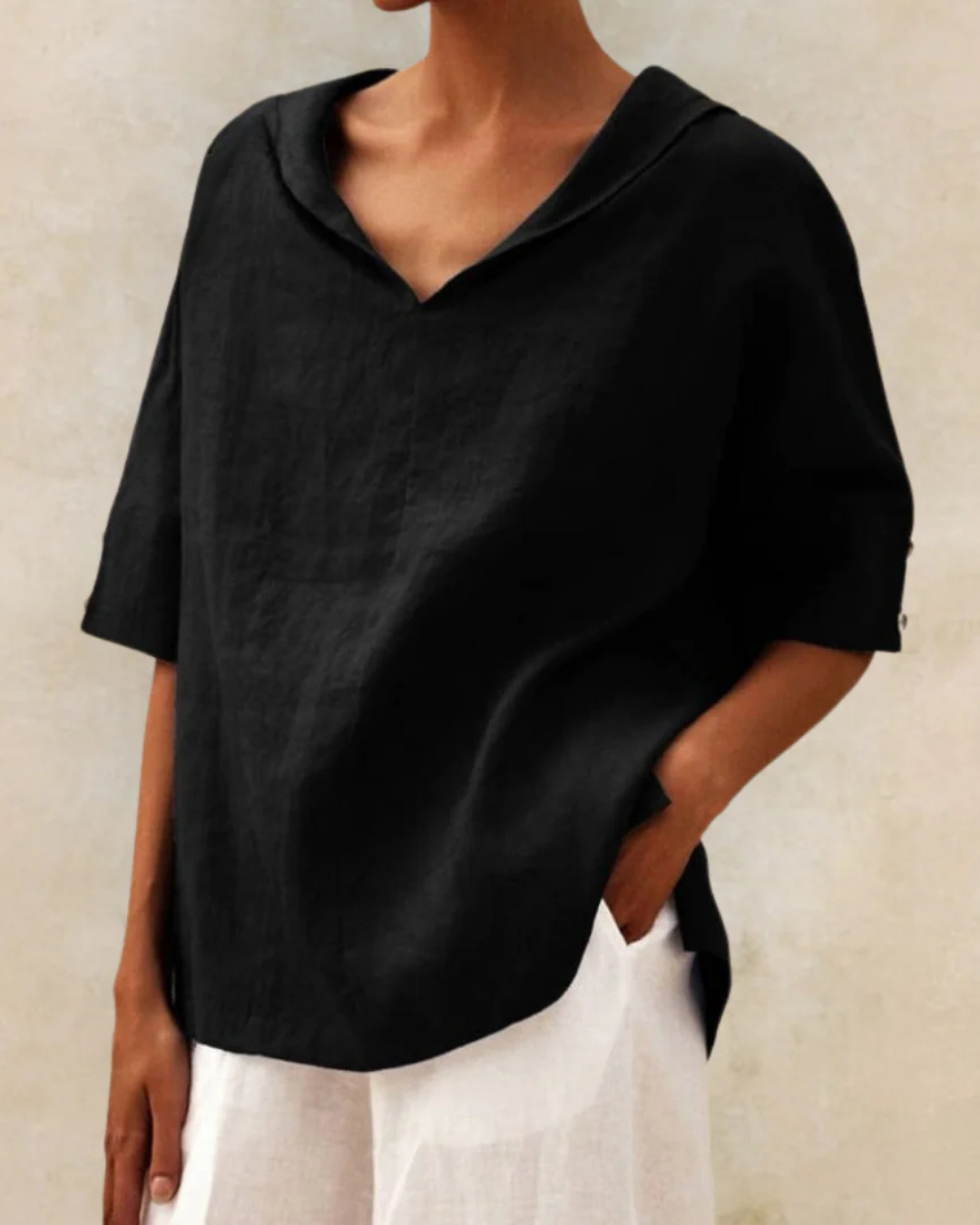 Blouse Ample à Col V Manches Courtes Décontractée pour Femme