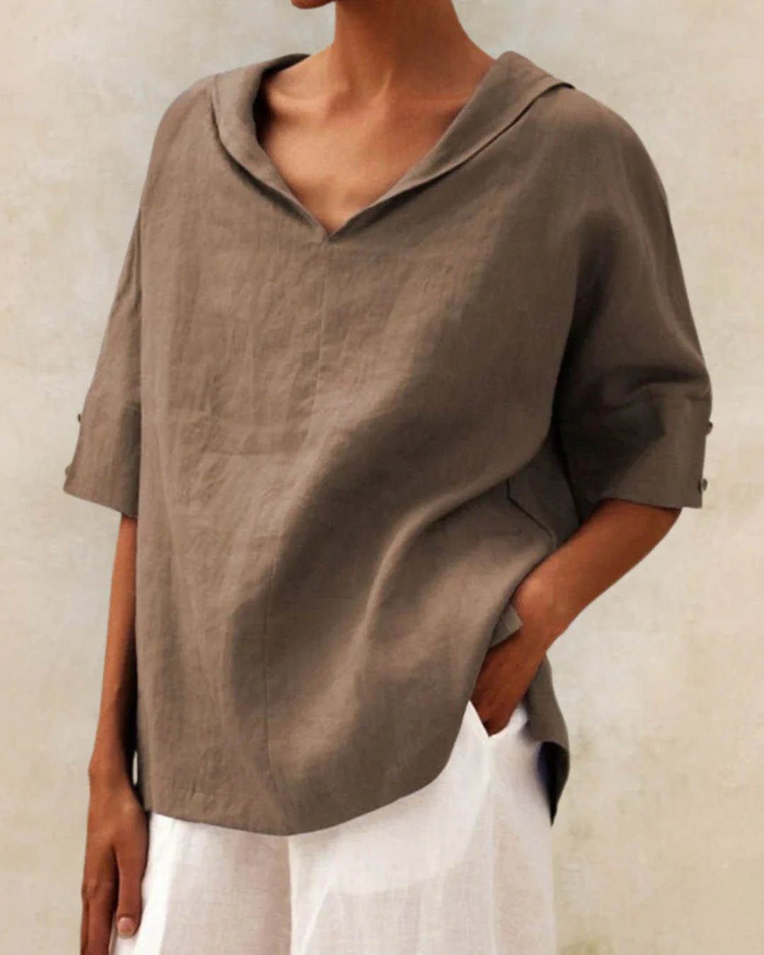 Blouse Ample à Col V Manches Courtes Décontractée pour Femme