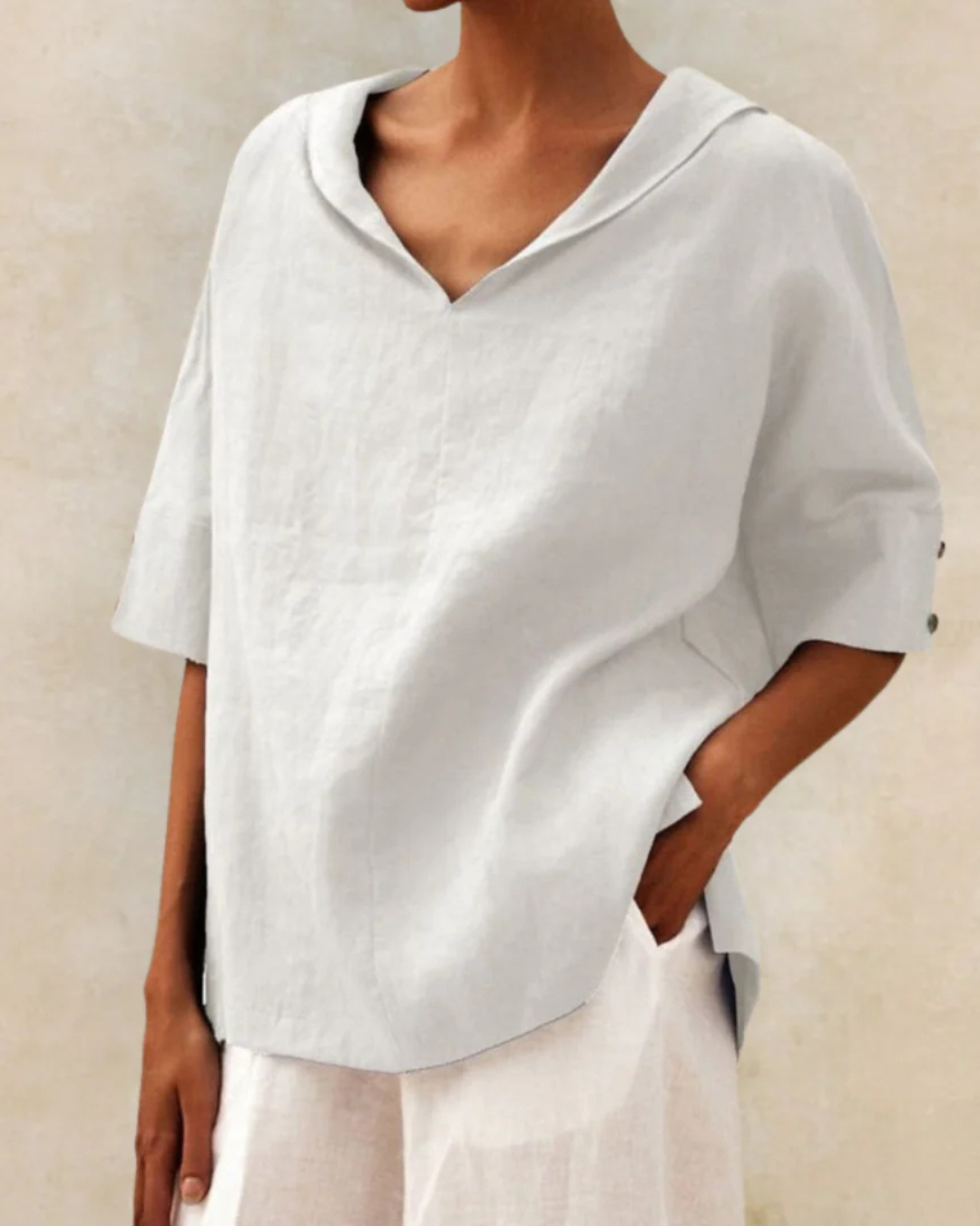Blouse Ample à Col V Manches Courtes Décontractée pour Femme