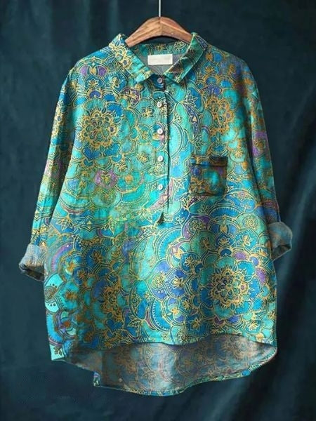 Chemise Femme Fleurie Décontractée - Style Artistique et Élégant