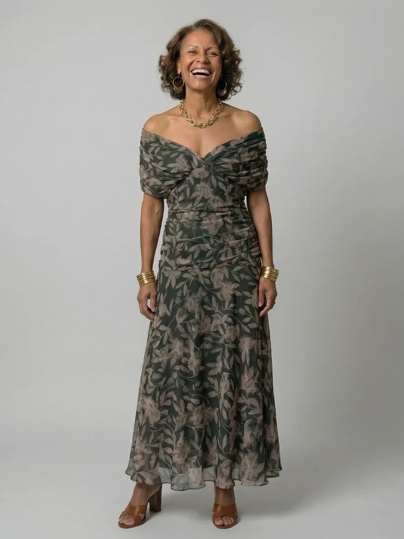 Vestido maxi para mujer con estampado floral, escote cruzado y falda plisada