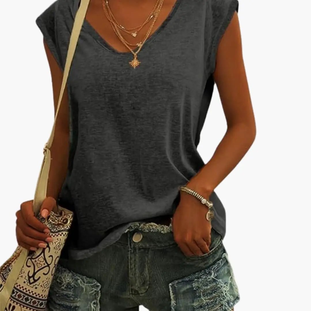 T-shirt Décontracté Sans Manches à Col V pour Femme