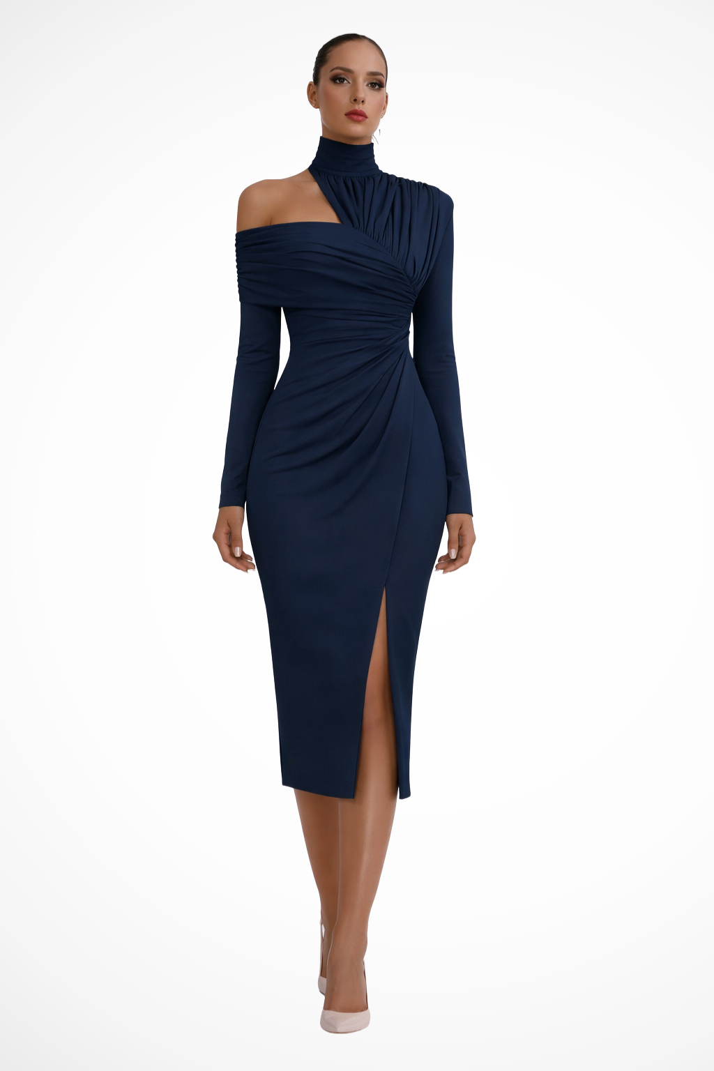 Robe Midi Drapée Asymétrique pour Femme avec Élégance Sophistiquée