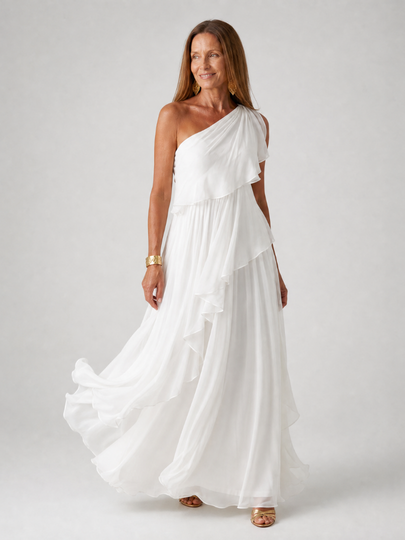 Vestido maxi asimétrico con volantes para mujer