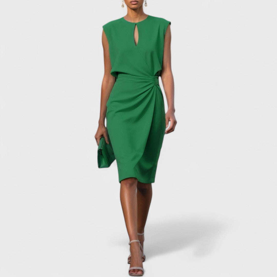 Robe Midi Élégante Femme - Coupe Ajustée avec Détail Drapé