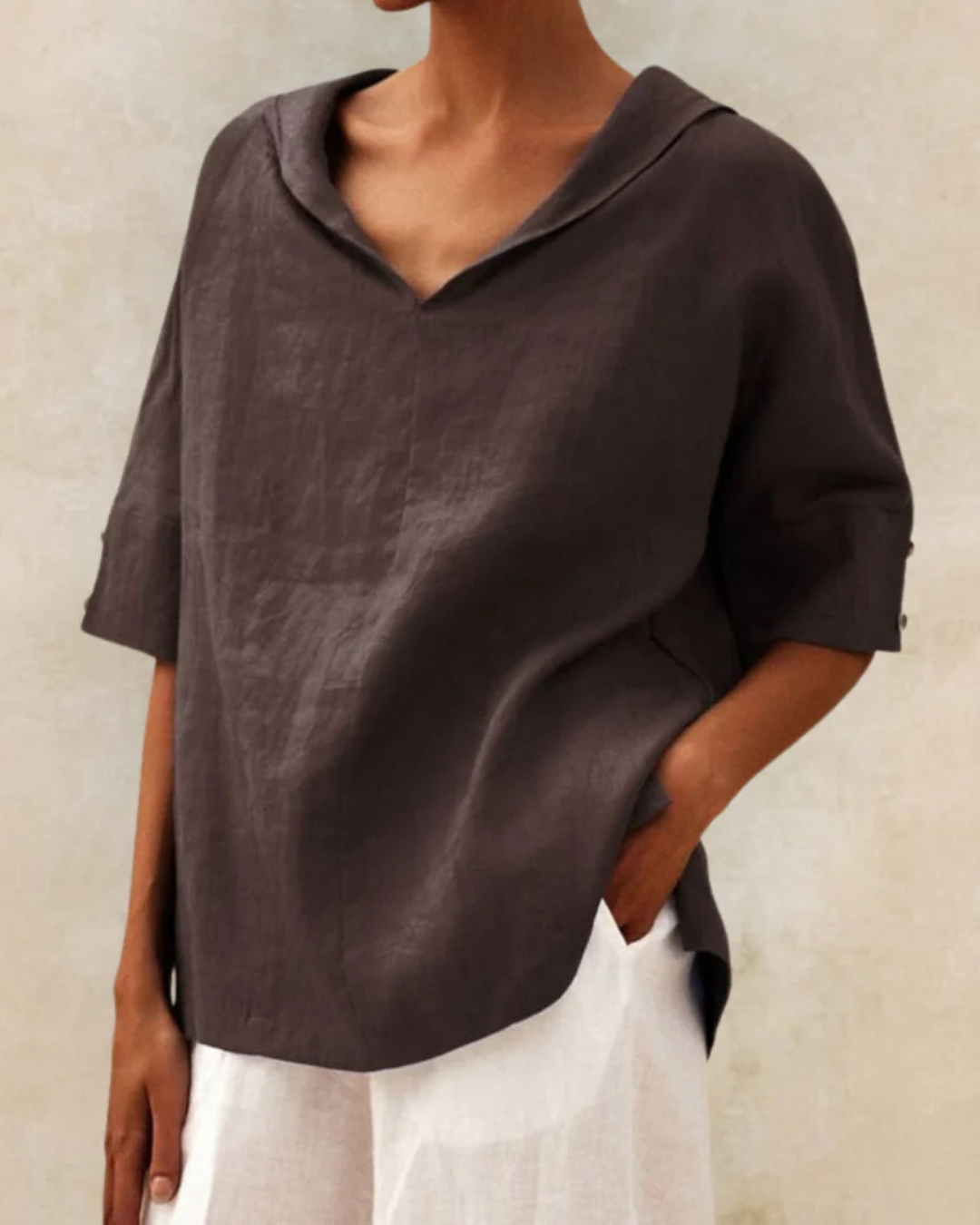 Blouse Ample à Col V Manches Courtes Décontractée pour Femme