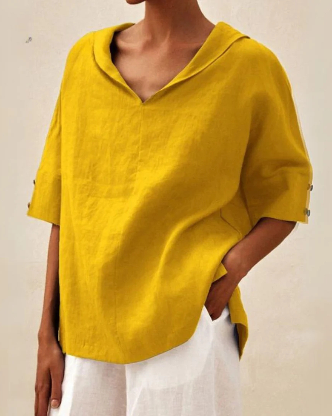 Blouse Ample à Col V Manches Courtes Décontractée pour Femme