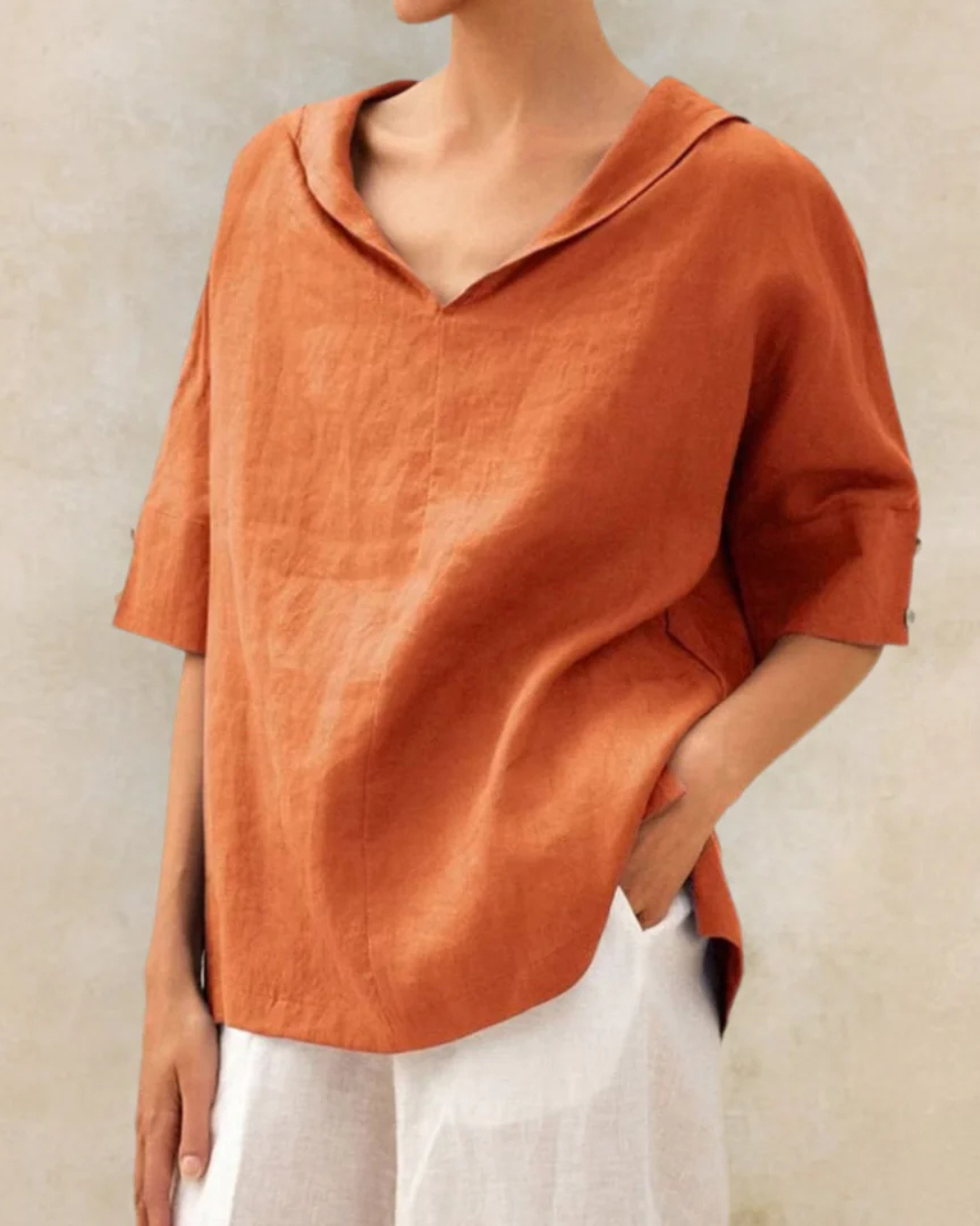 Blouse Ample à Col V Manches Courtes Décontractée pour Femme