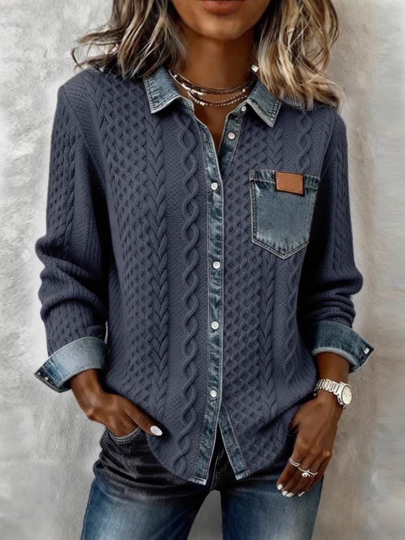 Chemise Pull Femme Torsadée en Denim