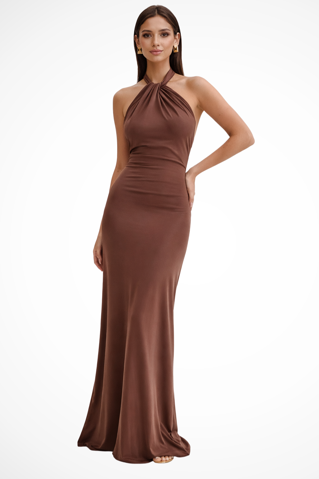 Robe Longue Dos Nu Femme à Col Halter avec Coupe Moulante
