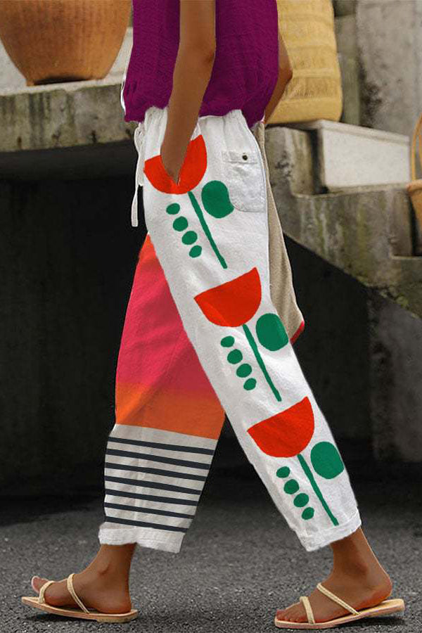 Pantalon Palazzo Décontracté à Motifs Pour Femme