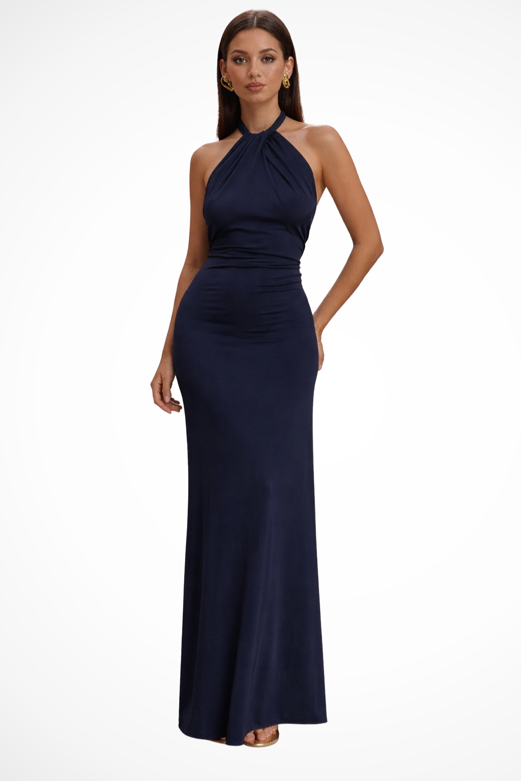 Robe Longue Dos Nu Femme à Col Halter avec Coupe Moulante