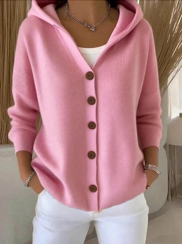 Women’s hooded cardigan with button closure