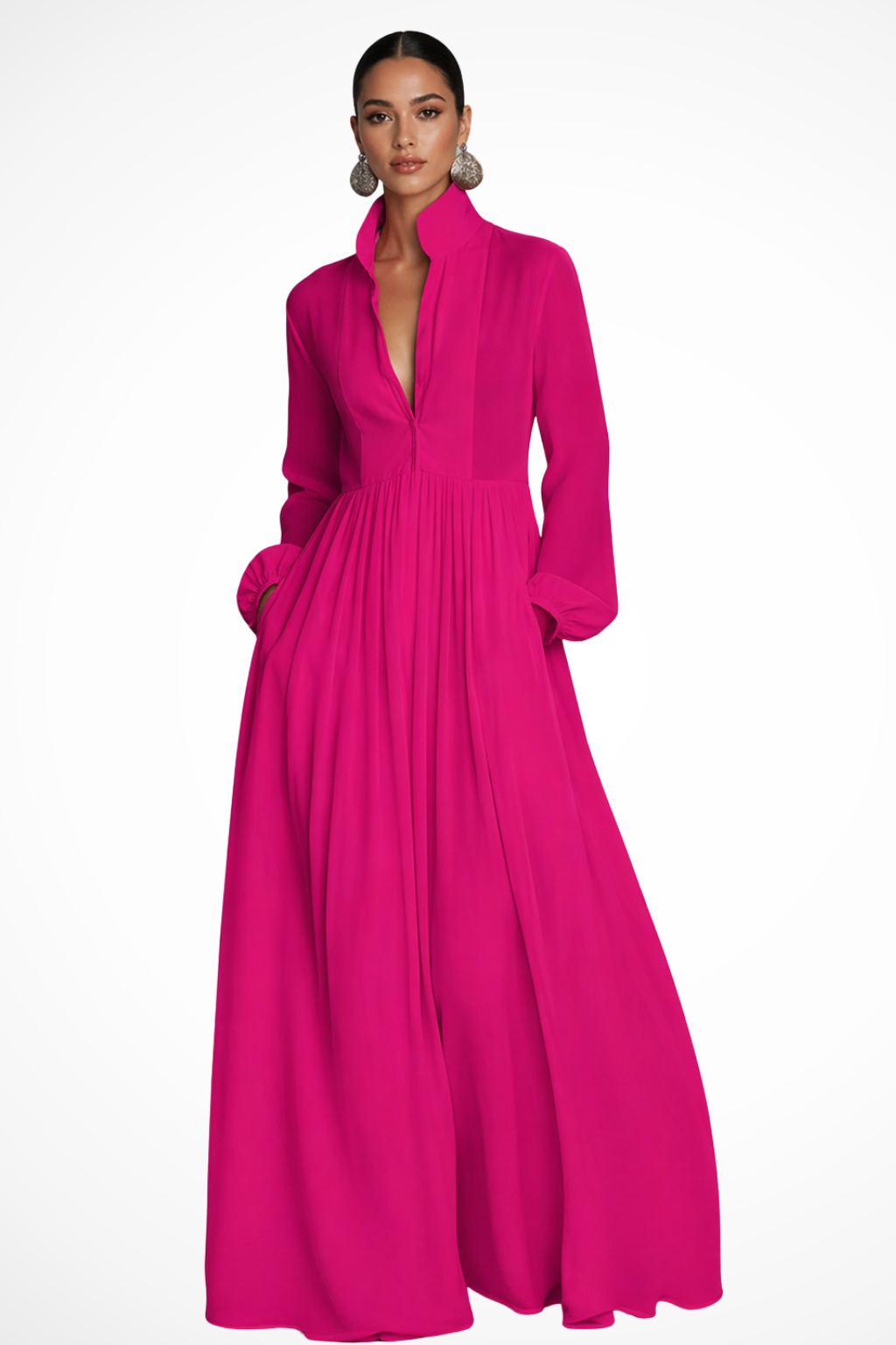 Vestido largo fluido con botones para mujer