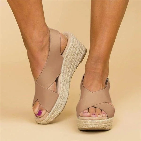 Sandales Compensées à Brides Croisées Confortables pour Femme