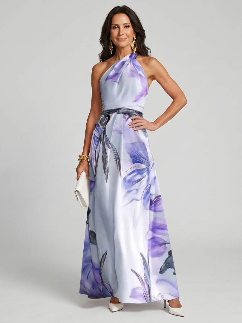 Vestido maxi fluido con cuello halter para mujer