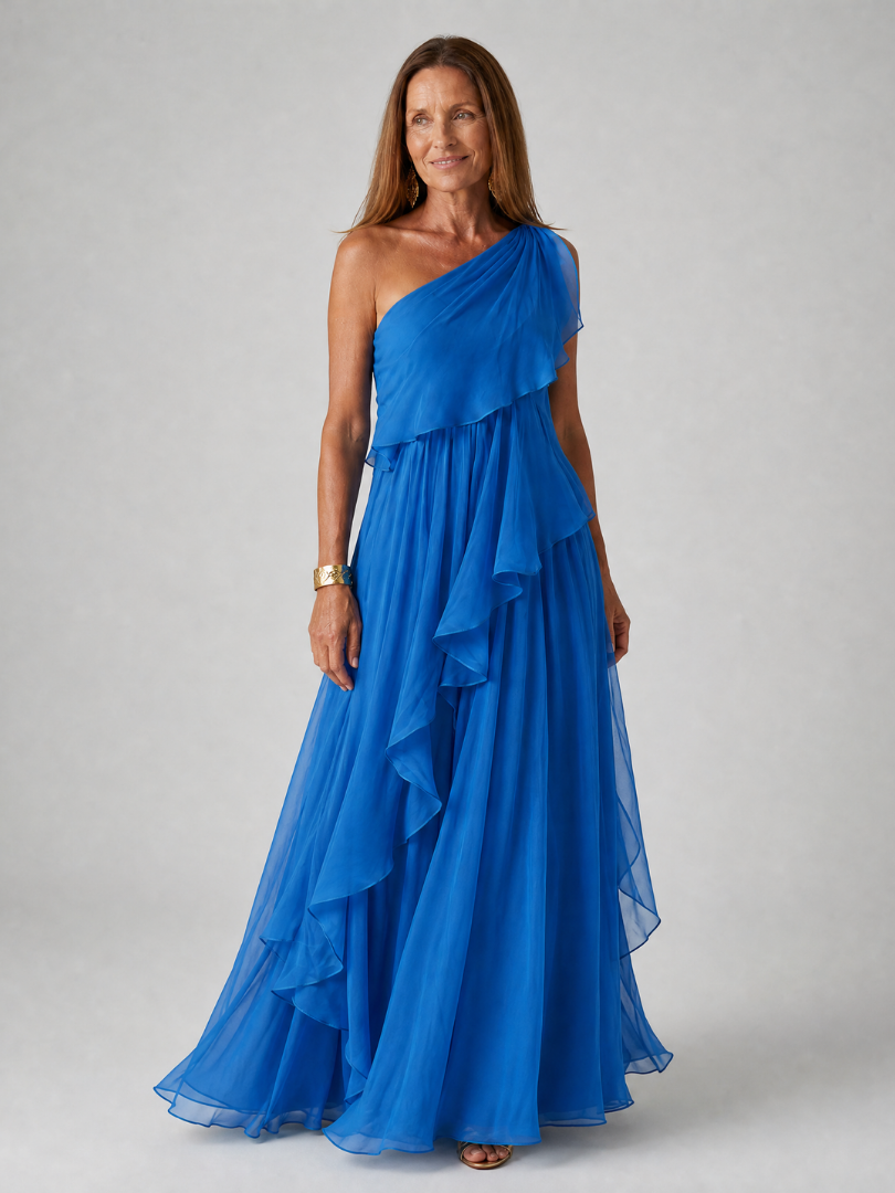 Vestido maxi asimétrico con volantes para mujer