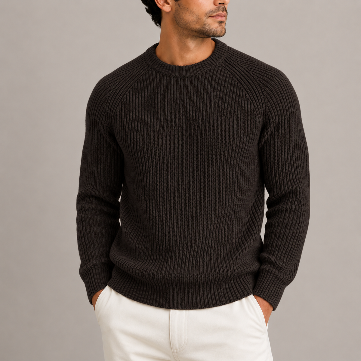 Men's fitted crew-neck ribbed-knit sweater