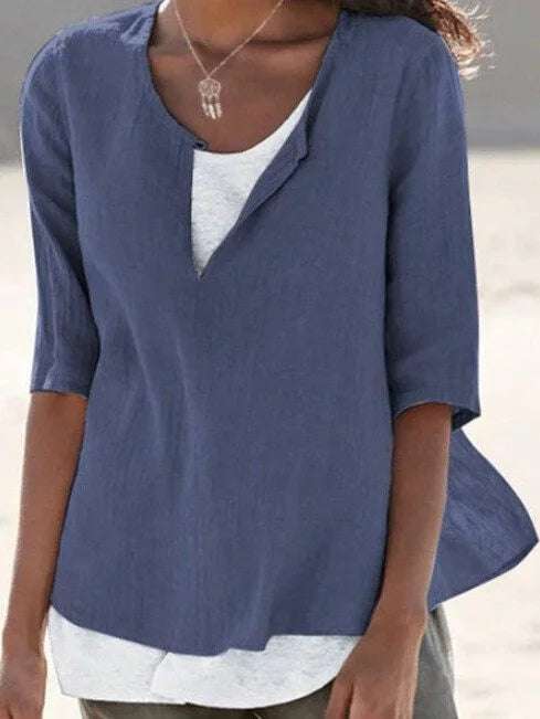 Blouse Femme Décontractée à Encolure Fendue avec Coupe Fluide et Style Minimaliste