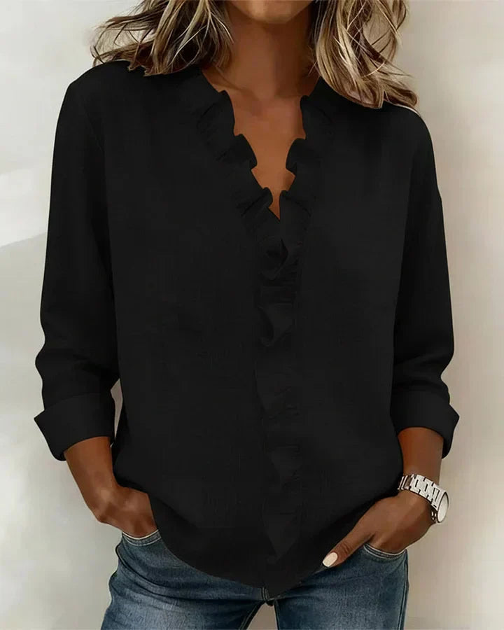 Blusa de mujer con cuello en V y mangas largas