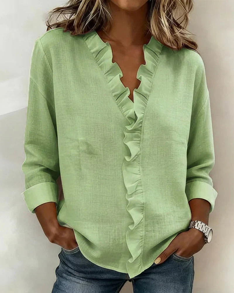 Blusa de mujer con cuello en V y mangas largas