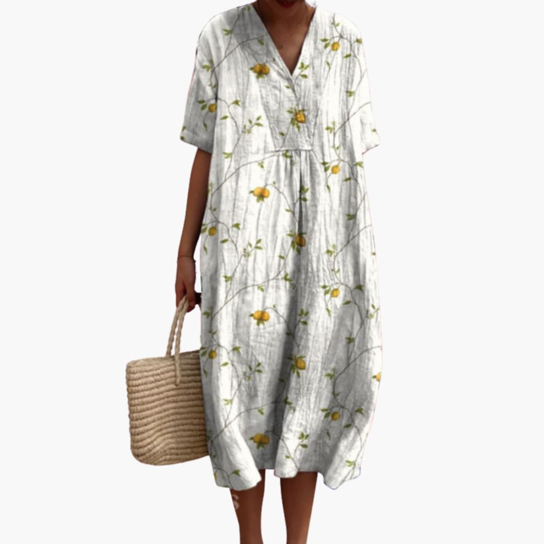 Robe Midi Fleurie Décontractée à Col V pour Femme