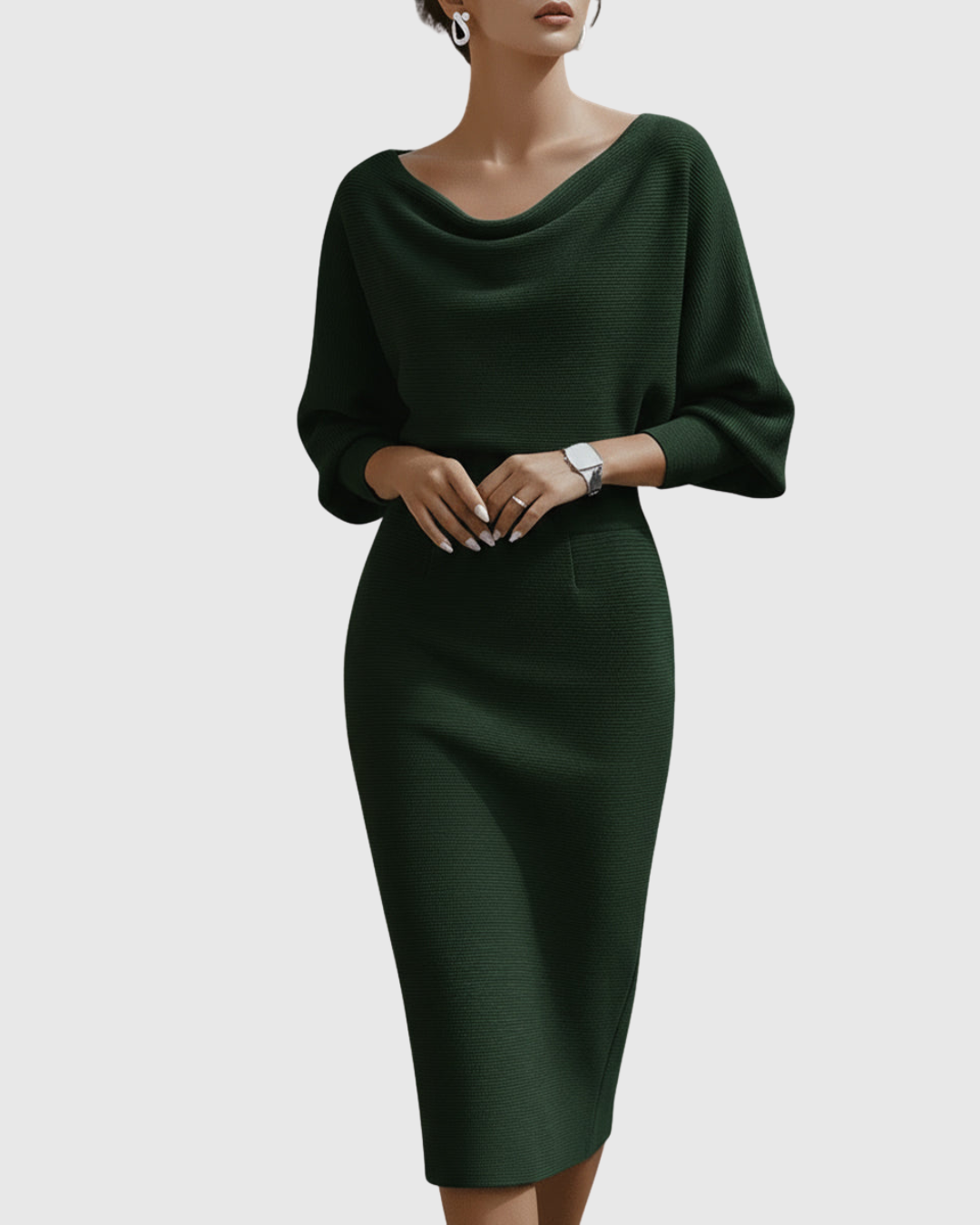 Draped Midi Dress with Batwing Sleeves for Women