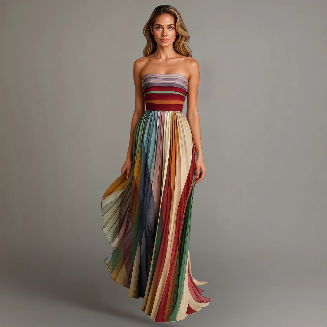 Robe Longue Bustier Multicolore Femme Style Fluide