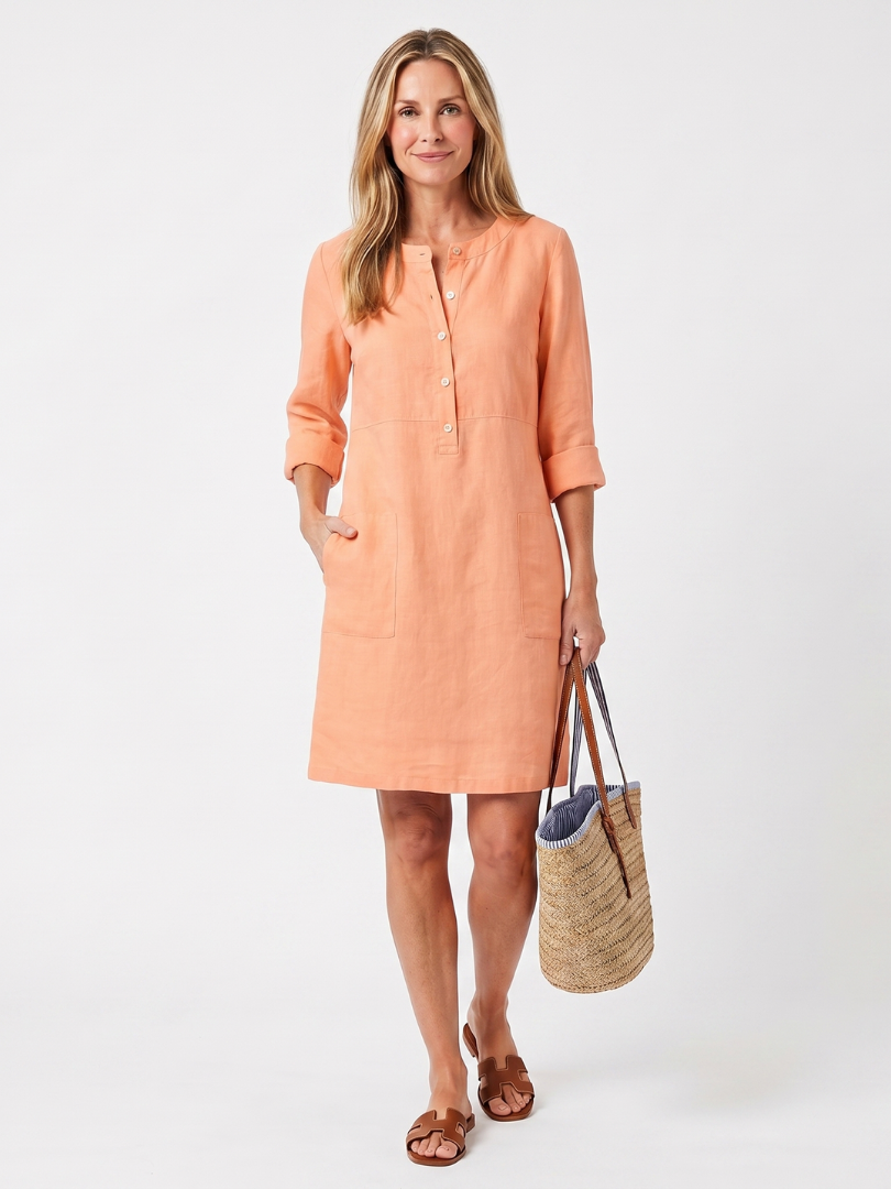 Casual Women's Tunic Dress with V-Neck and 3/4 Sleeves