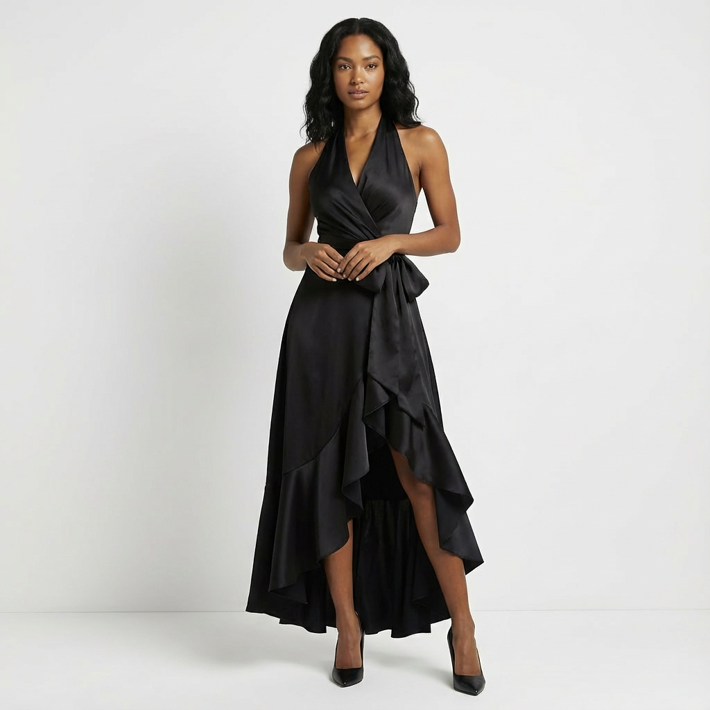 Robe longue élégante pour femme avec nœud à la taille
