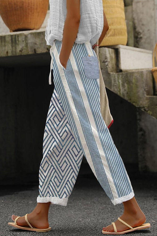 Pantalon Palazzo Décontracté à Motifs Pour Femme