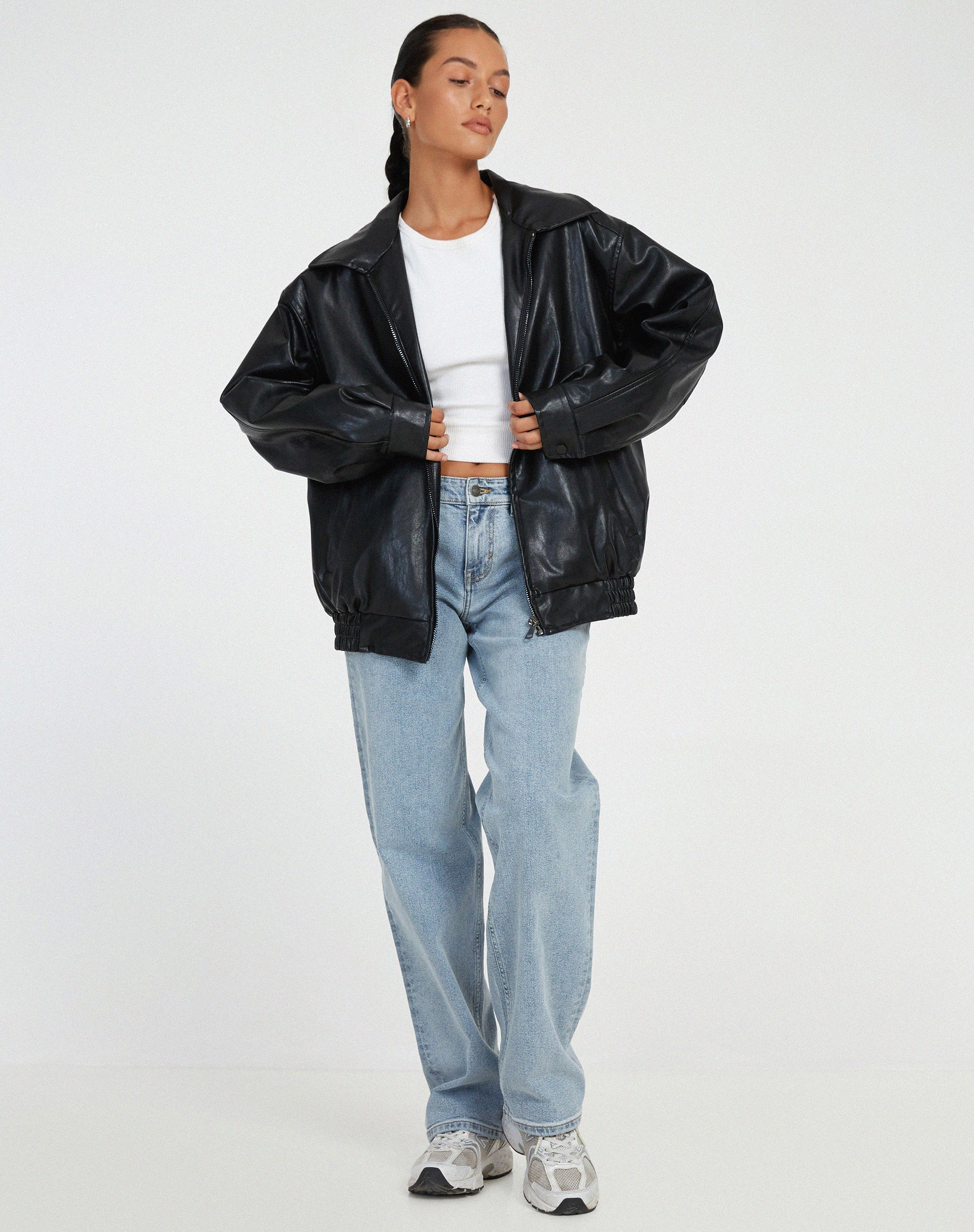 Vintage Oversized Women's Bomber Jacket in Faux Leather