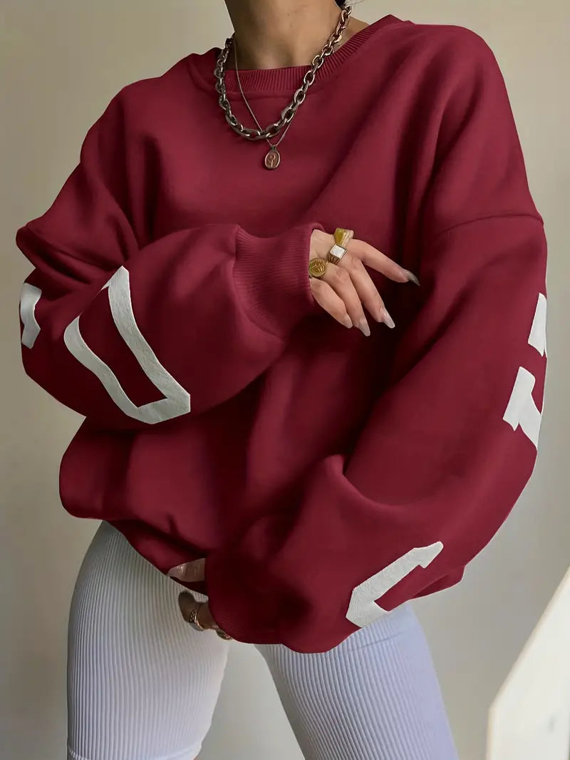 Women's Oversized Sweatshirt with Graphic Sleeves