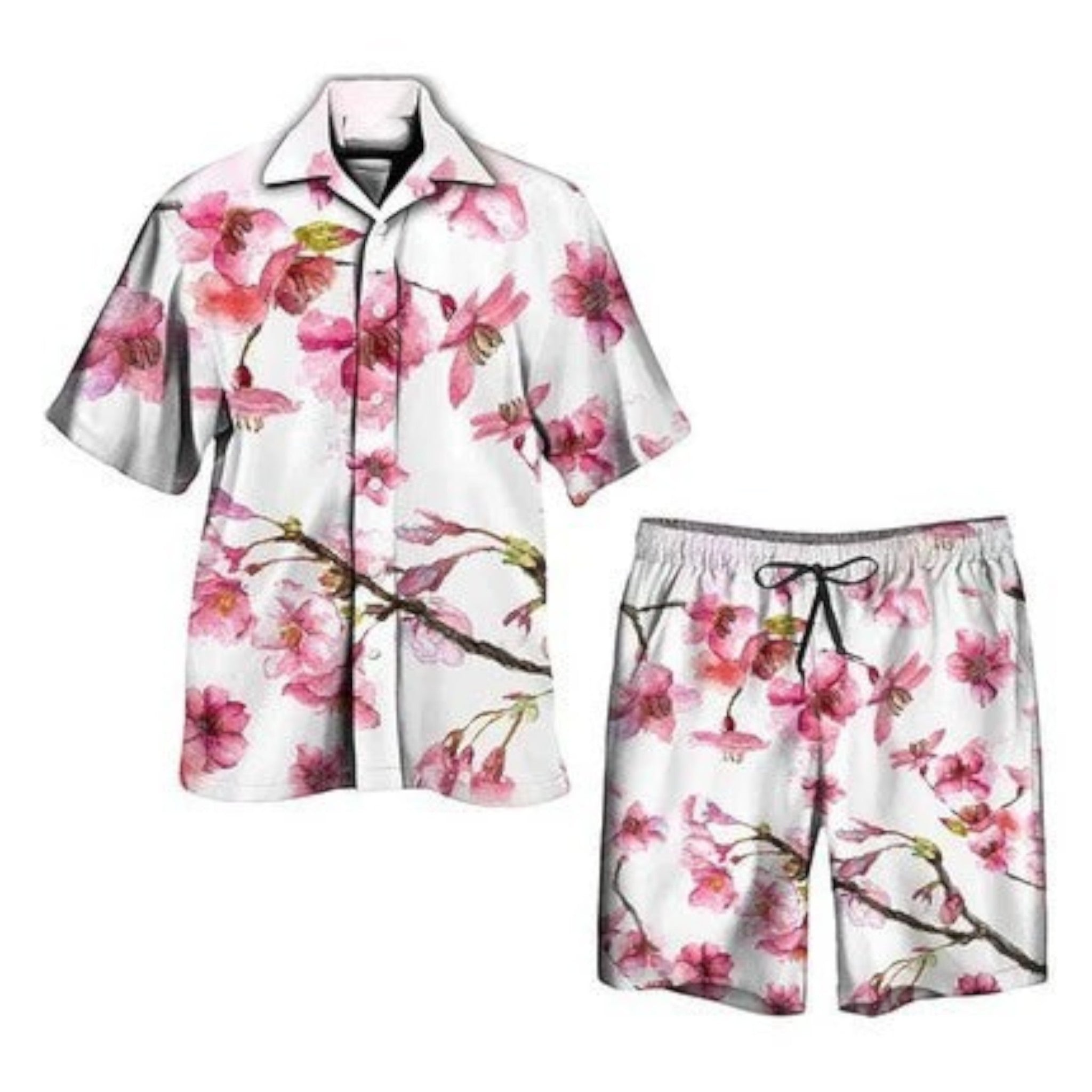 Short Sleeve Shirt and Tropical Print Shorts Set for Men