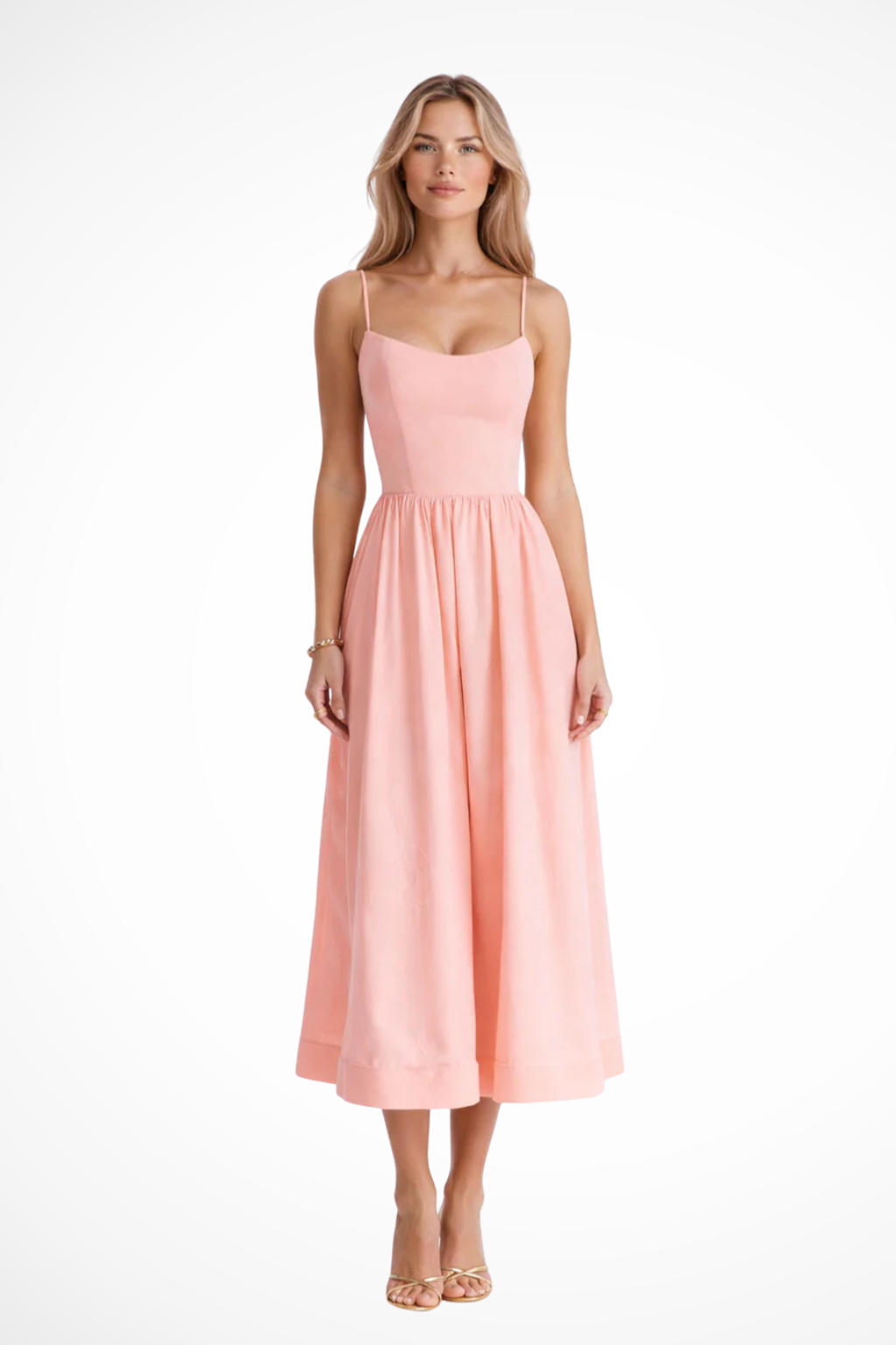 Robe Midi Évasée à Bretelles pour Femme avec Silhouette Féminine