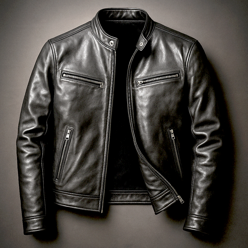 Men’s Motorcycle-Style Jacket with Stand-Up Collar and Zip Closure