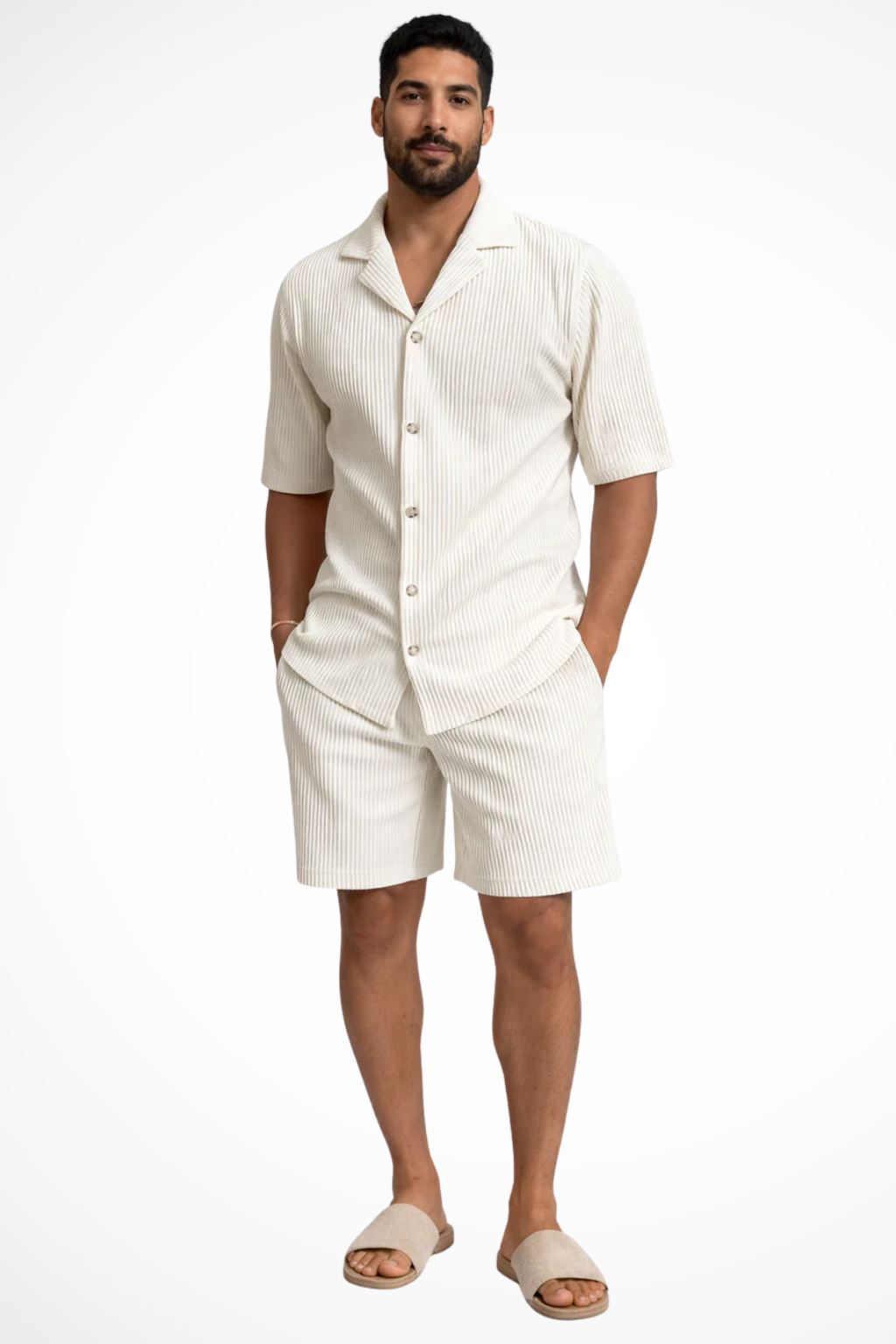 Ensemble d'été texturé pour homme, chemise à manches courtes et short