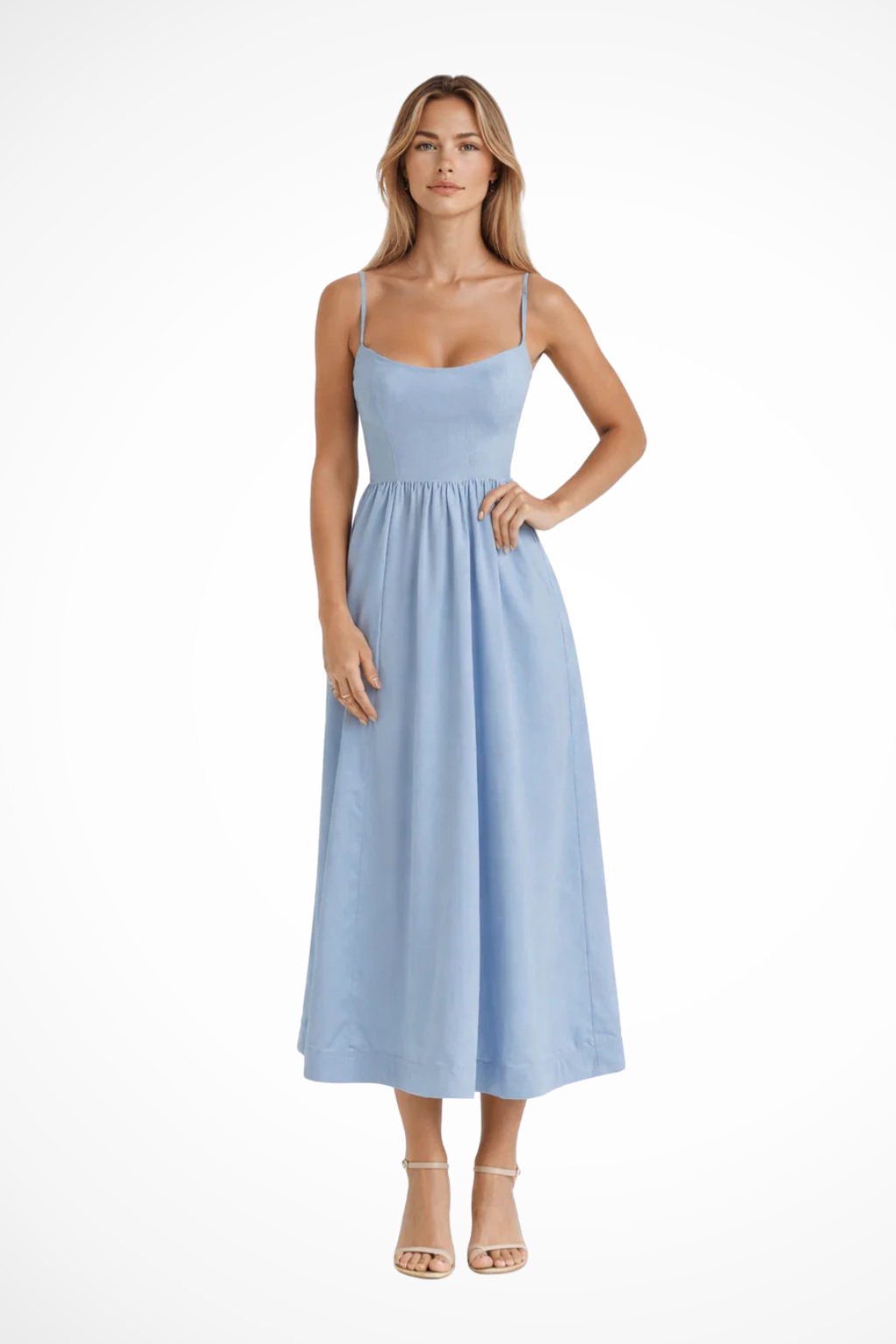 Robe Midi Évasée à Bretelles pour Femme avec Silhouette Féminine