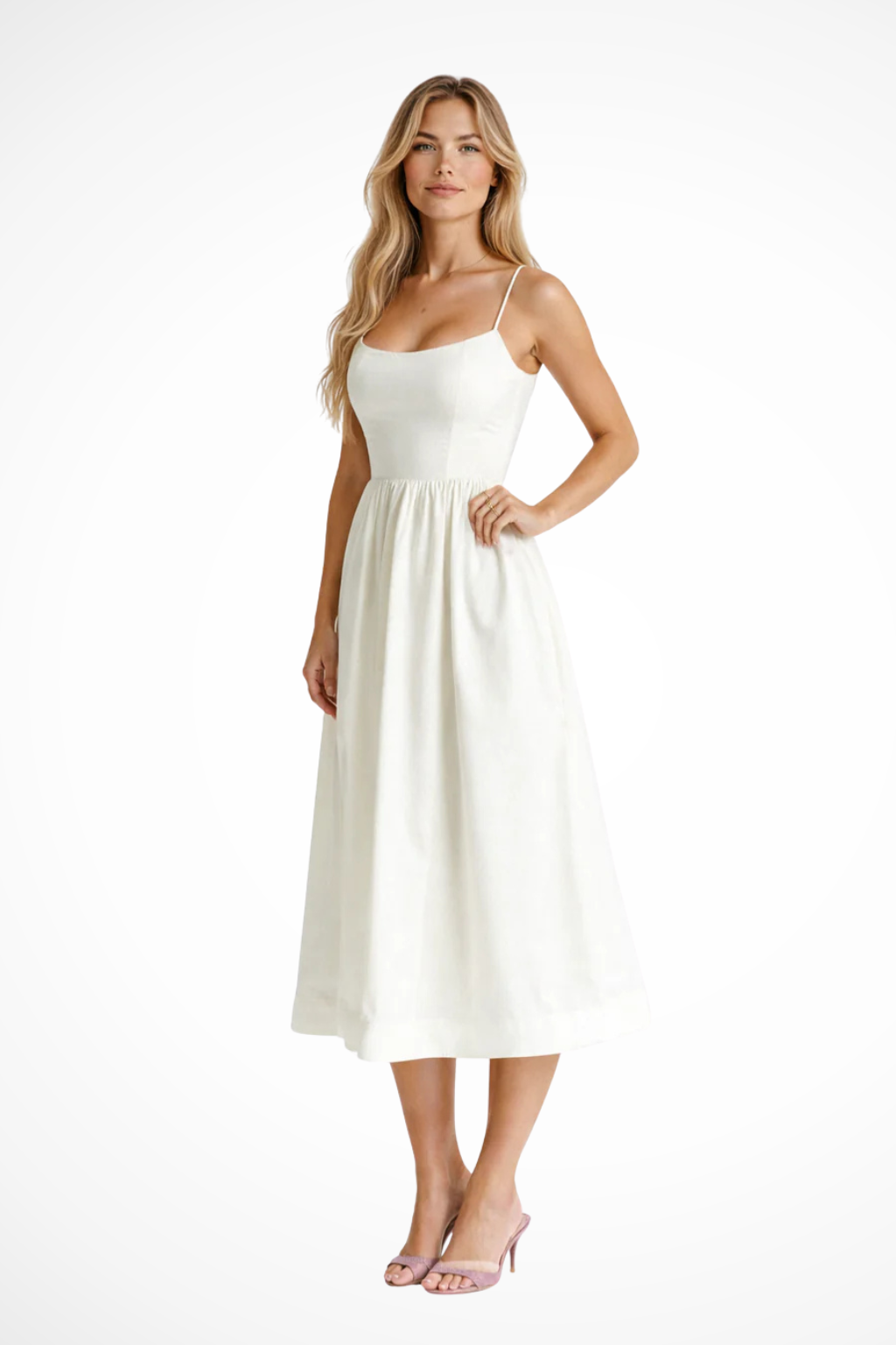 Robe Midi Évasée à Bretelles pour Femme avec Silhouette Féminine