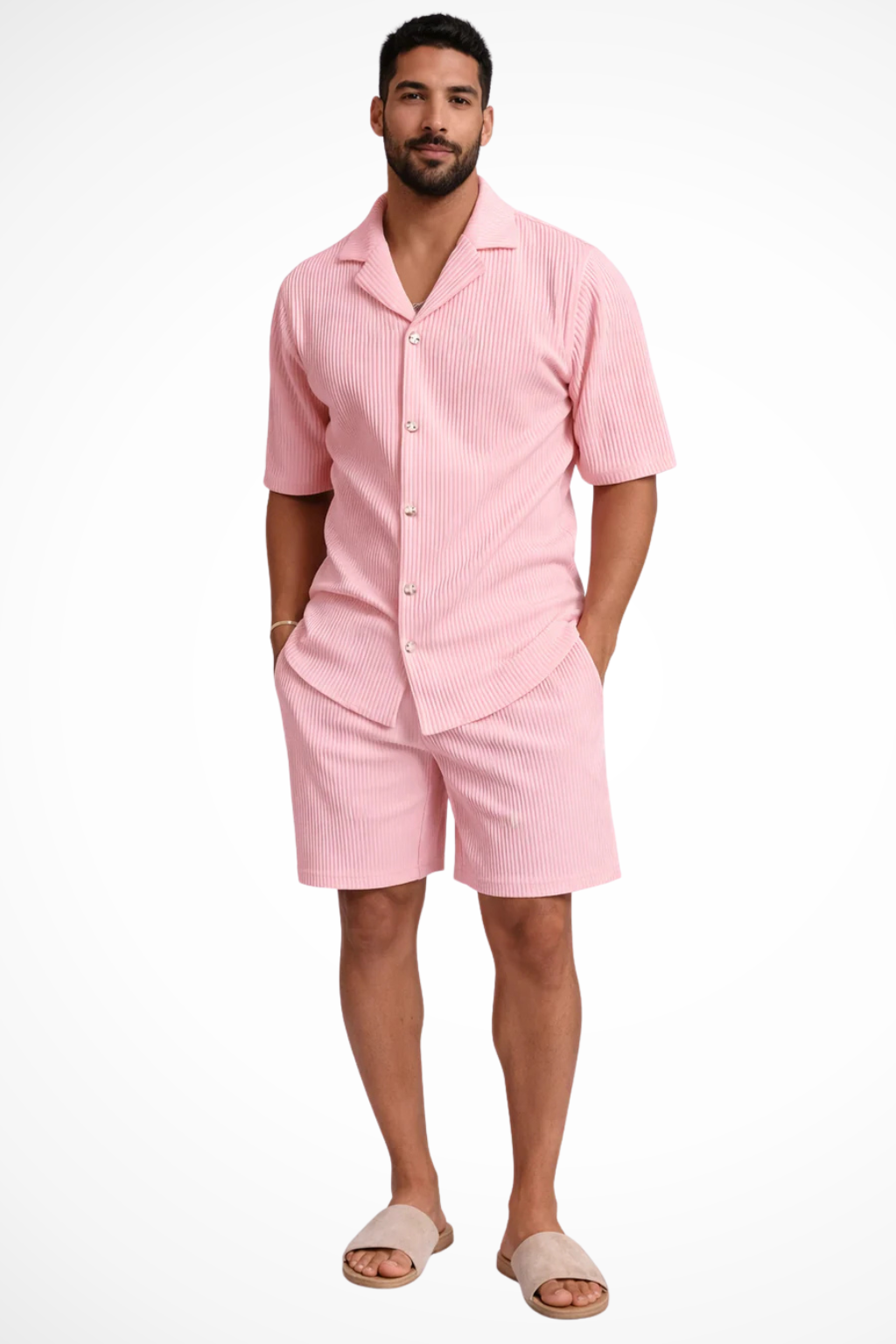 Ensemble d'été texturé pour homme, chemise à manches courtes et short