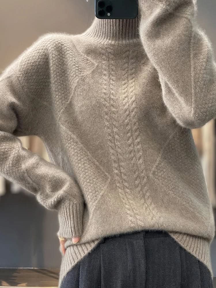 Jersey de cuello vuelto con trenzas para mujer