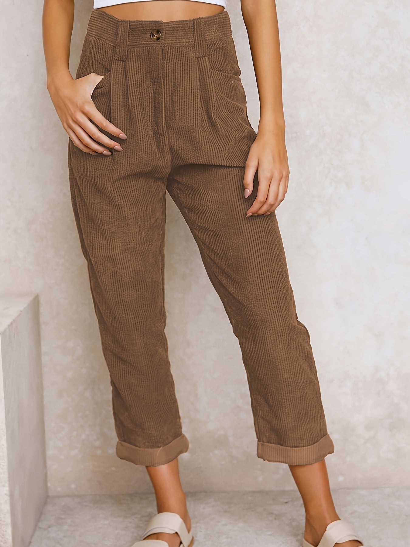 Pantalon Décontracté Coupe Relax avec Poches pour Femme