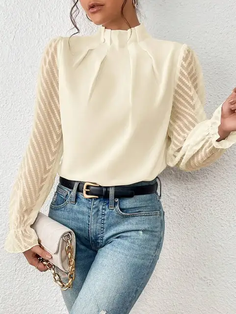 Chemisier Élégant à Manches Transparentes pour Femme
