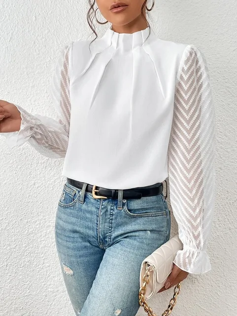 Chemisier Élégant à Manches Transparentes pour Femme