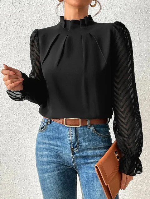 Chemisier Élégant à Manches Transparentes pour Femme