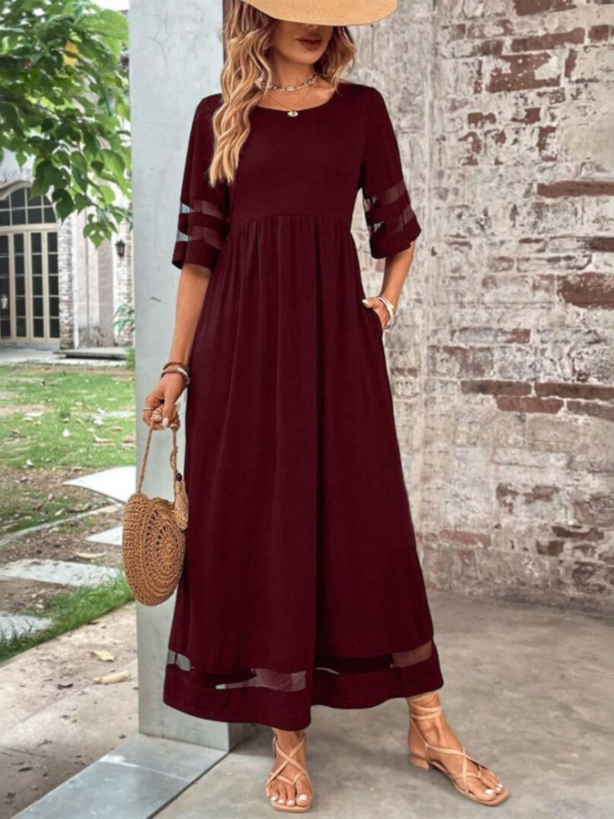 Robe Maxi Élégante à Manches Courtes